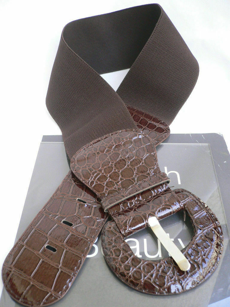 Women Wide Dark Brown Elastic Waistband Fashion Belt Hip High Waist Size XS S M