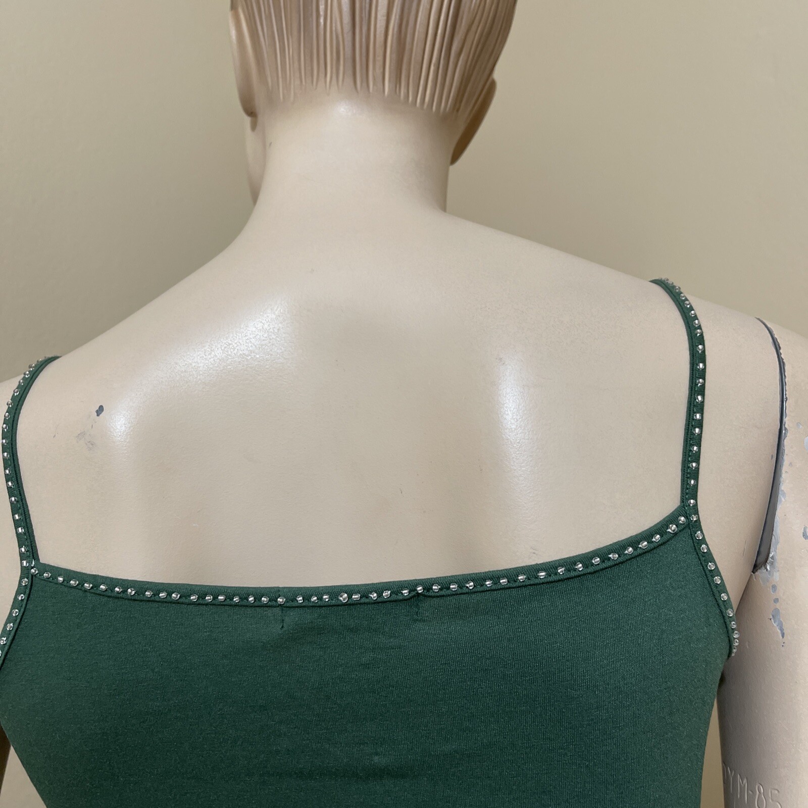 Women’s Green Polyurethane Casual Summer Stretch Slim Beaded Size S Blouse Top