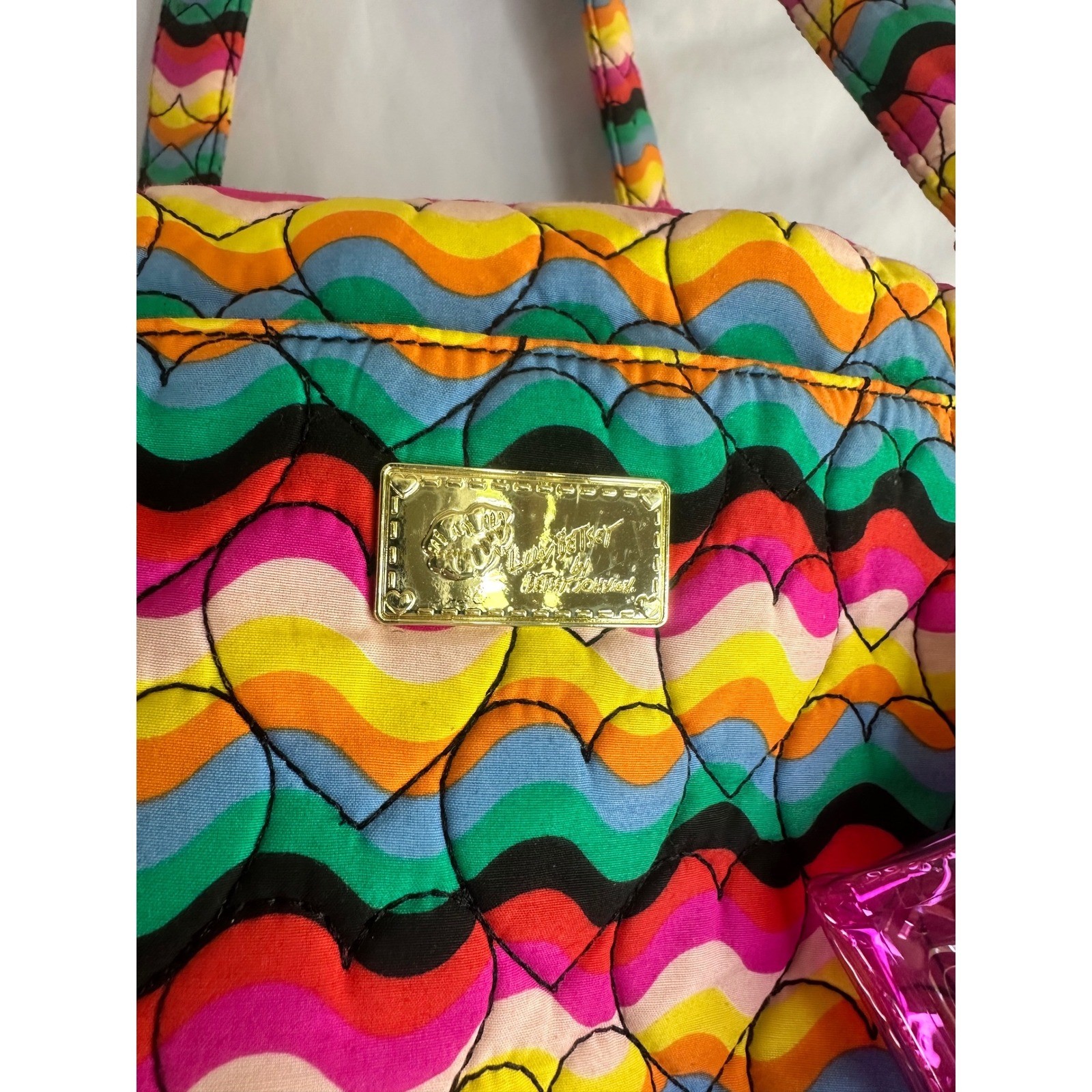 NWT Betsey Johnson Rainbow Weekenders Bag With Clear Pink Zip Bag