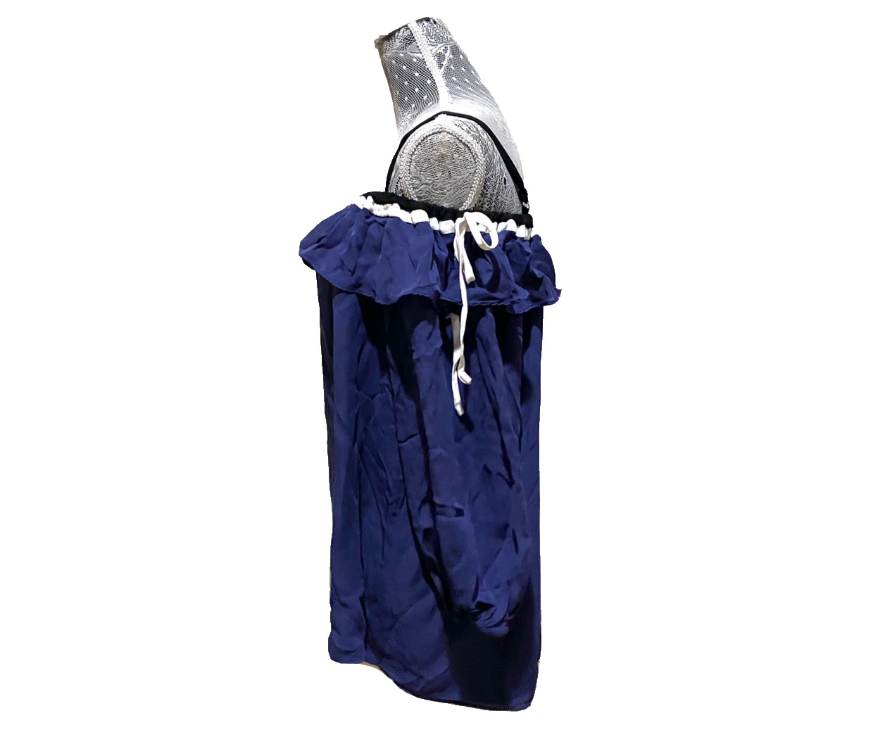 Parker Silk Tunic Top Blue Off Shoulder Ruffle Overlay Spaghetti Strap Shirt