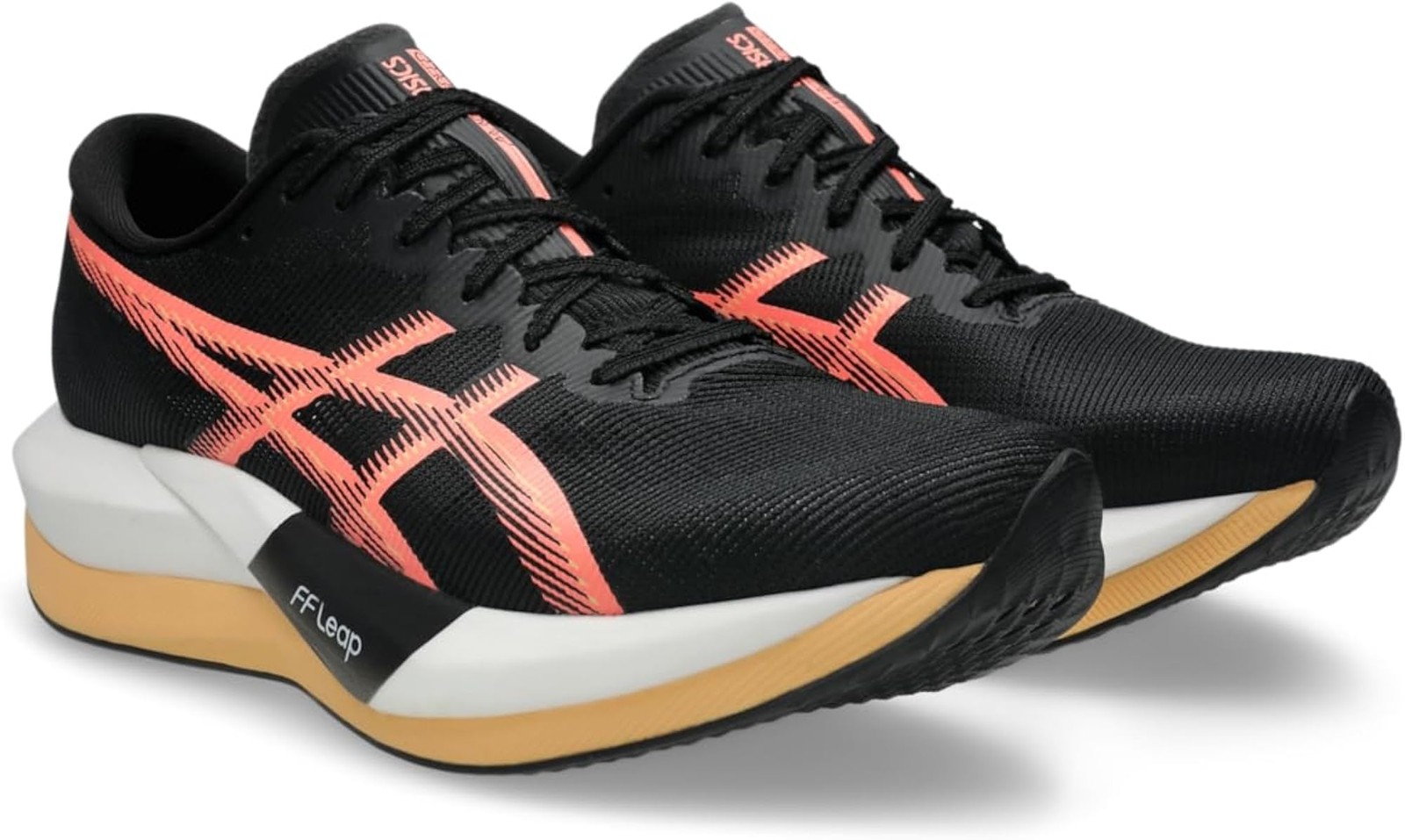 ASICS Unisex Magic Speed 5 Running Shoes – Black/Sun Coral – 11 Women/9.5 Men