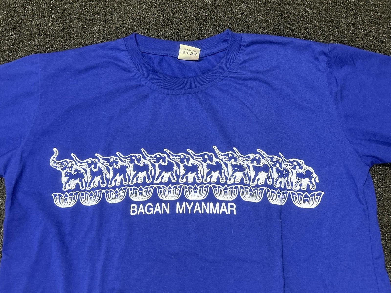Bagan Myanmar Elephant Graphics Blue Souvenir T-Shirt Womens 2XL XXL