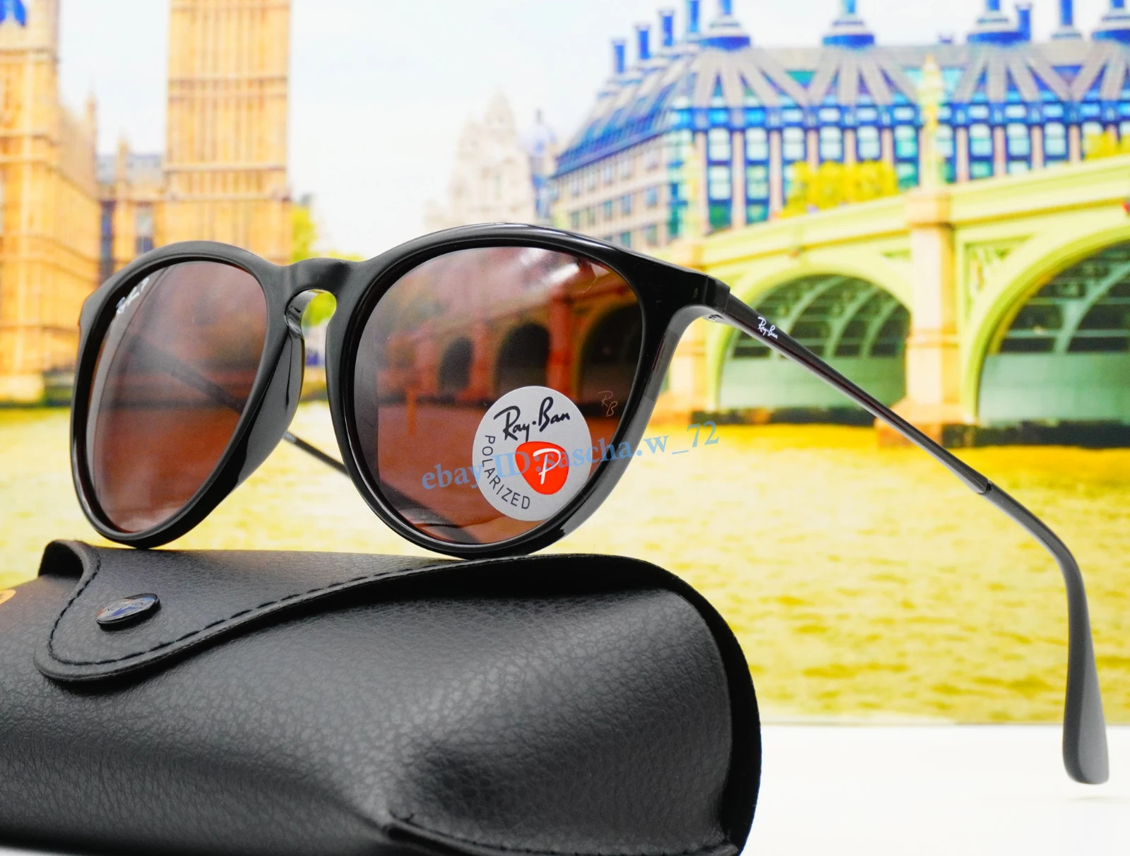 Ray-Ban Erika RB4171 6015Q Sunglasses Lens Purple Polarized/ Black Frames 54MM
