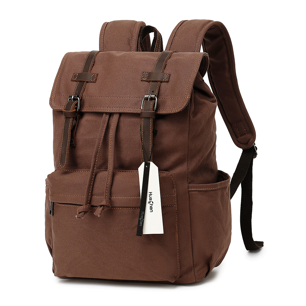 HUACHEN Travel Canvas Backpack Men Rucksack Camping Hiking School Military Bag