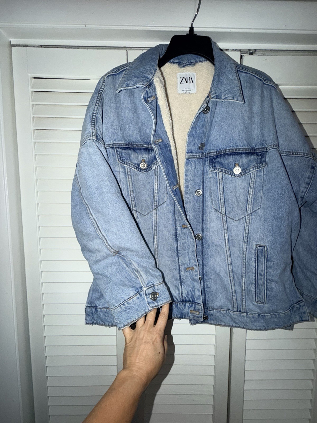Zara Cotton Fleece And Denim Linen Jacket Small