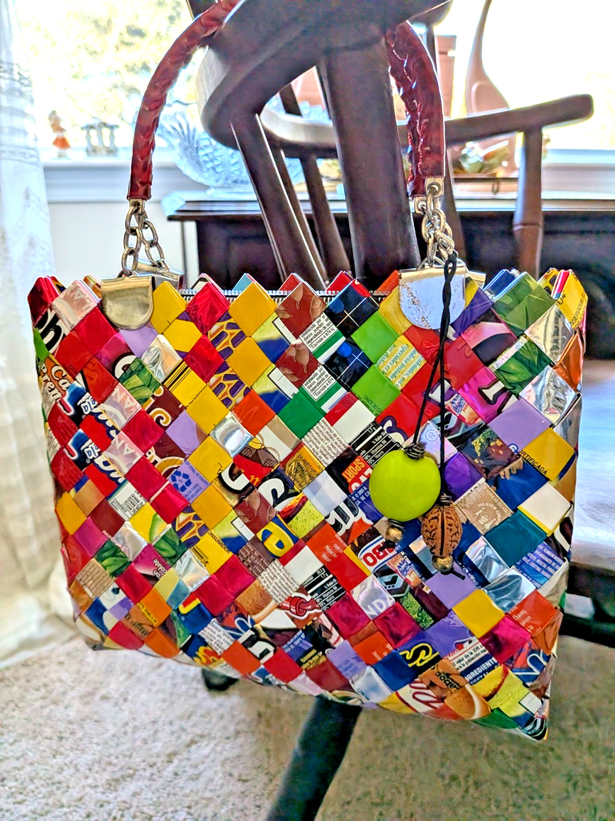 RARE Nahui Ollin TOP HANDLE Candy Wrapper Woven Purse