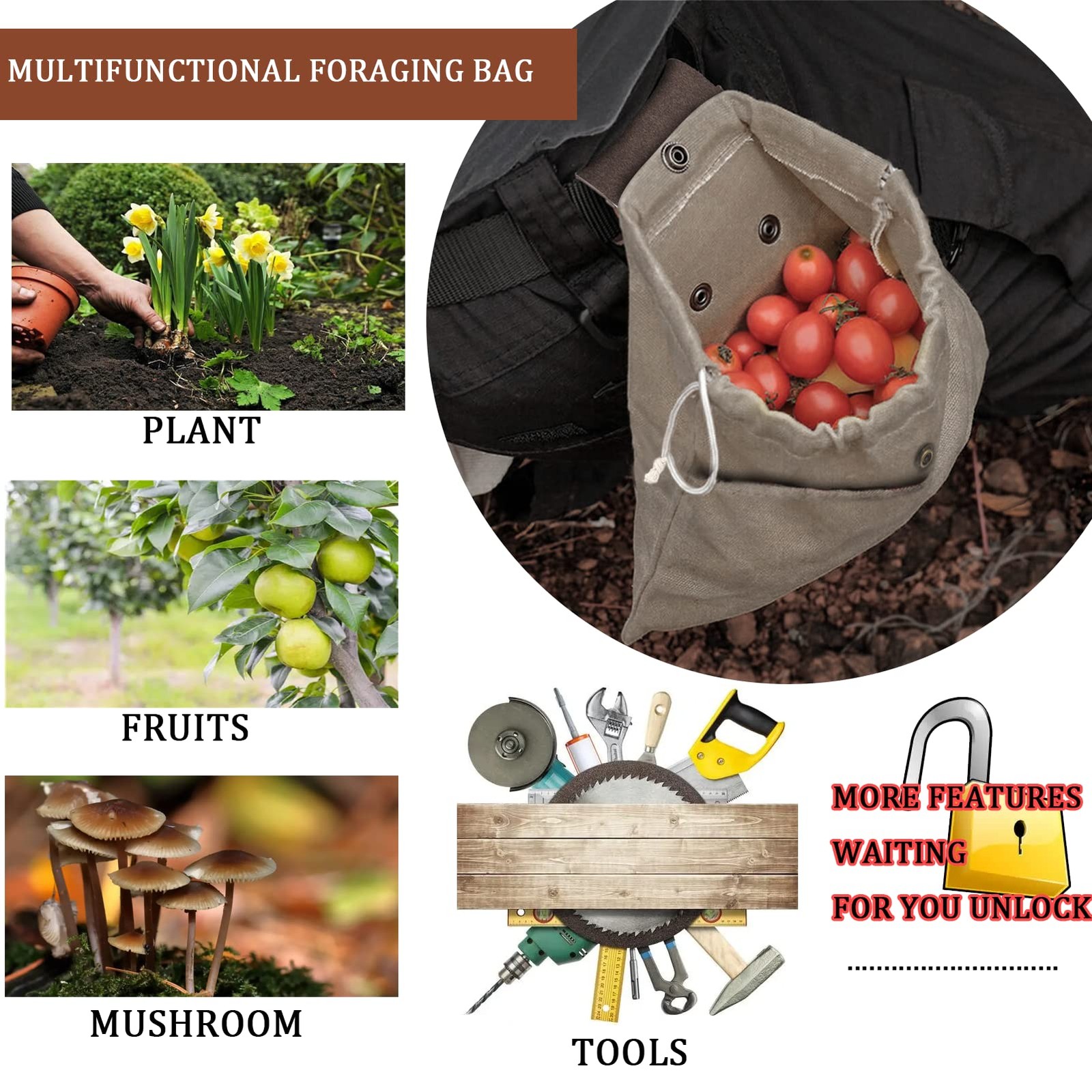 Foraging Pouch Leather Canvas Collapsible Bag Water Resistant Outdoor Camping…