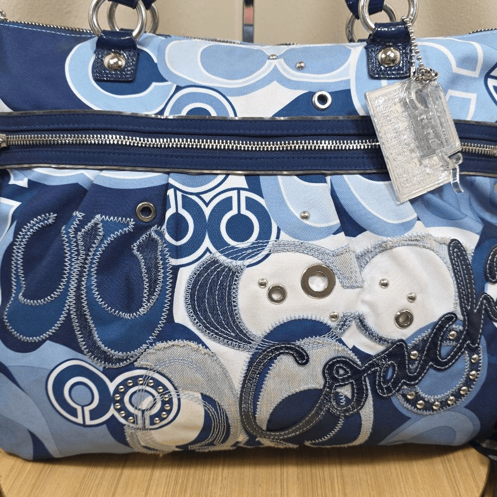 Coach RARE Poppy Pop C Glam Tote Blue Denim Applique Studded Limited Edition Sho