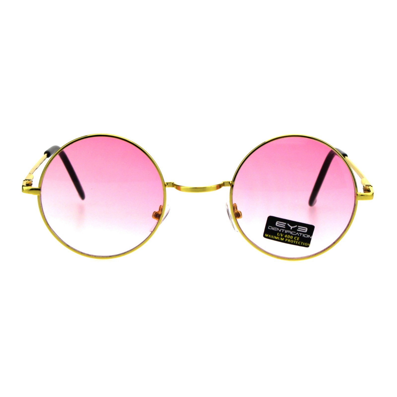 Gold Round Circle Frame Sunglasses Spring Hinge Ombre Color Lens UV 400
