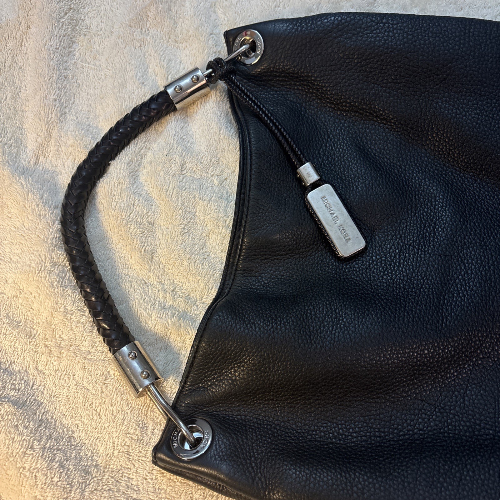 Michael Kors Raven Large Black Leather Shoulder Bag