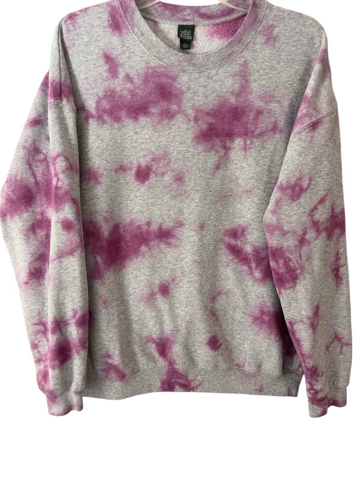 Wild Fable Women Crew Neck Gray/Fuchsia Tie Dye Long Sleeve Sweatshirt Relaxed M