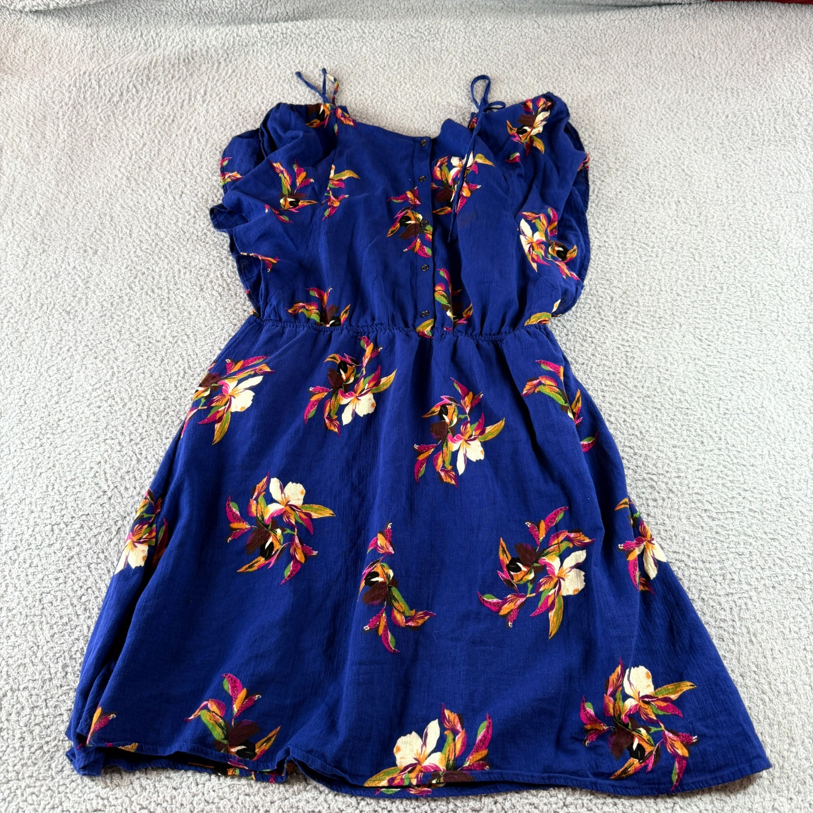 A New Day Blue Floral Size L Boho Lined Cottagecore A-line Knee Length Dress