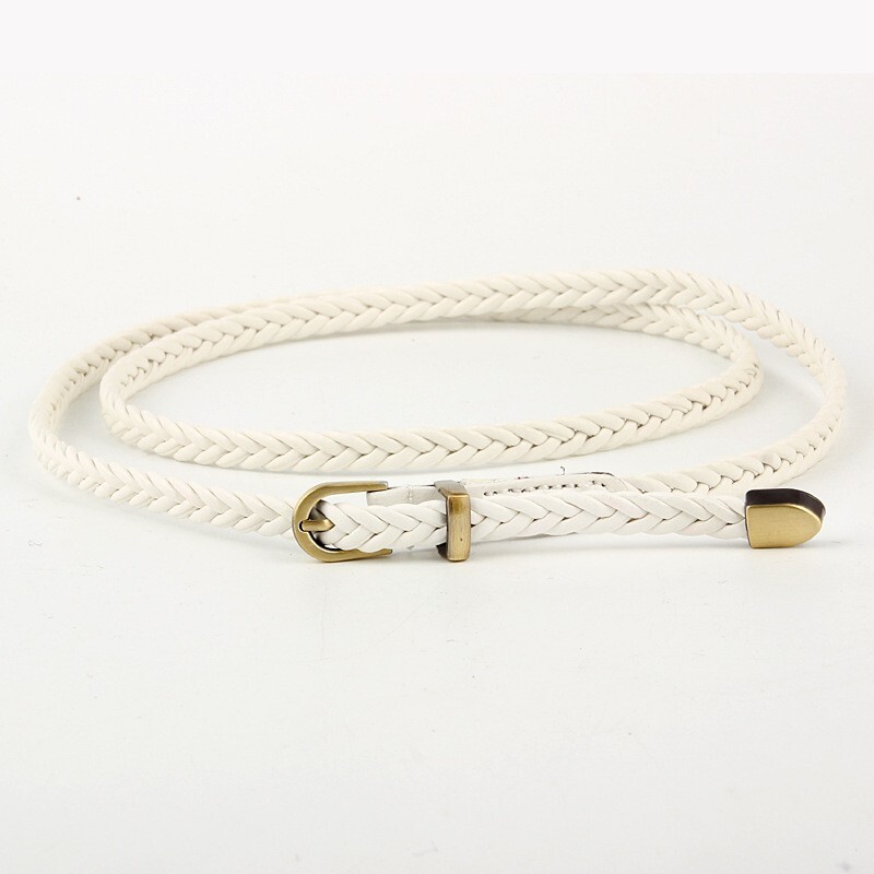 Handwoven PU Leather Belt, 0.8cm Slim Waist Chain Alloy Buckle for Women