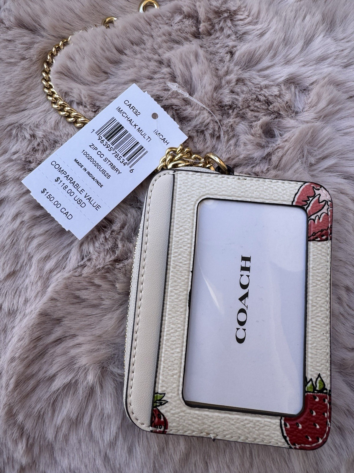 NWT Coach Zip Card Case With Strawberry Print CAR32