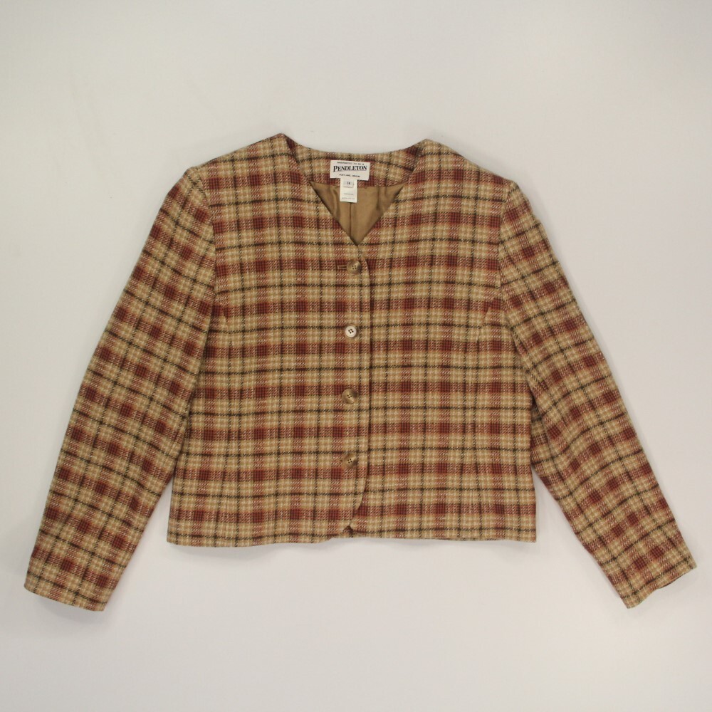 Pendleton Women’s Wool Blend Jacket Blazer Size 14 Plaid Academia 90’s VTG USA