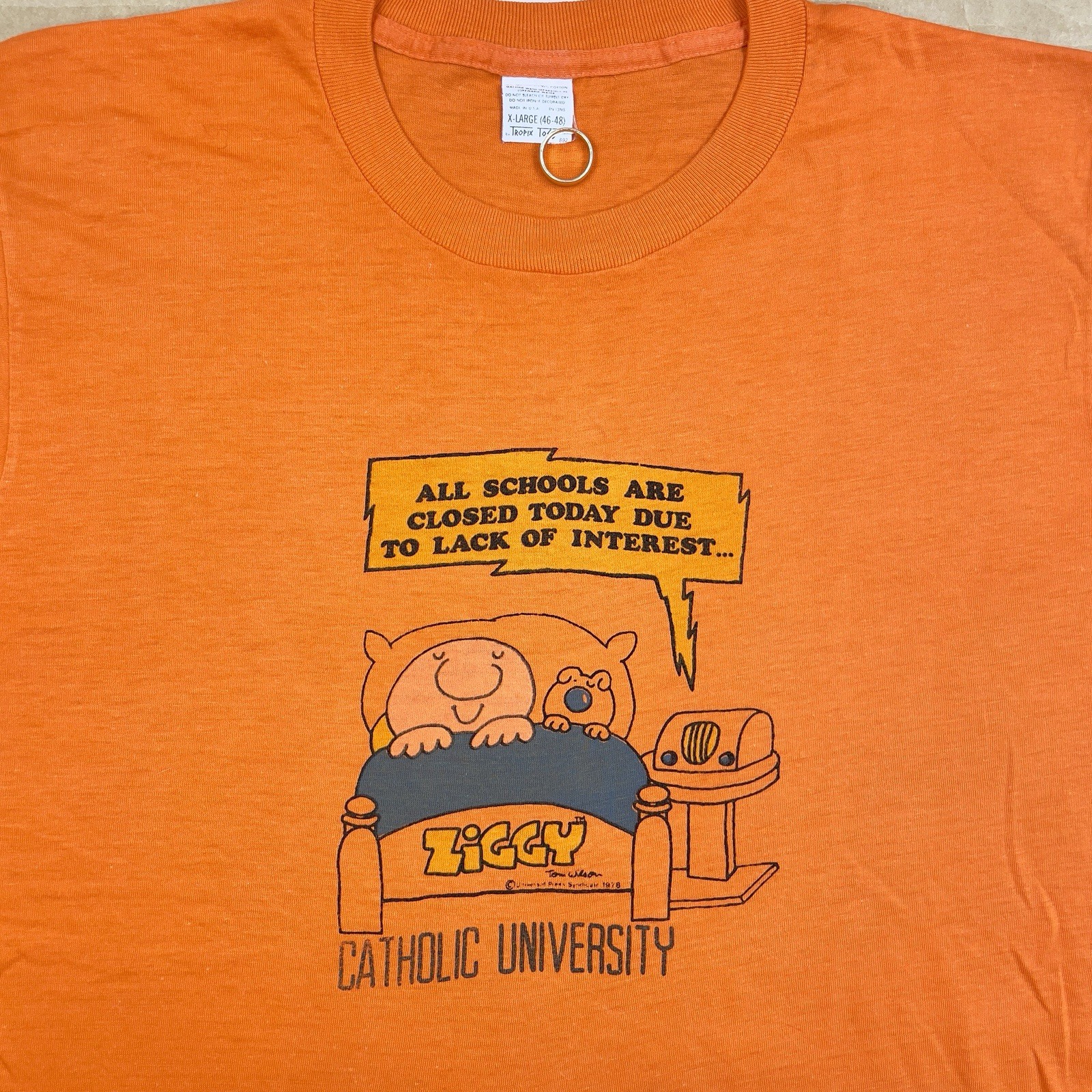 VTG 70s Ziggy 20.75” x 27.25” Catholic University Humor T Shirt
