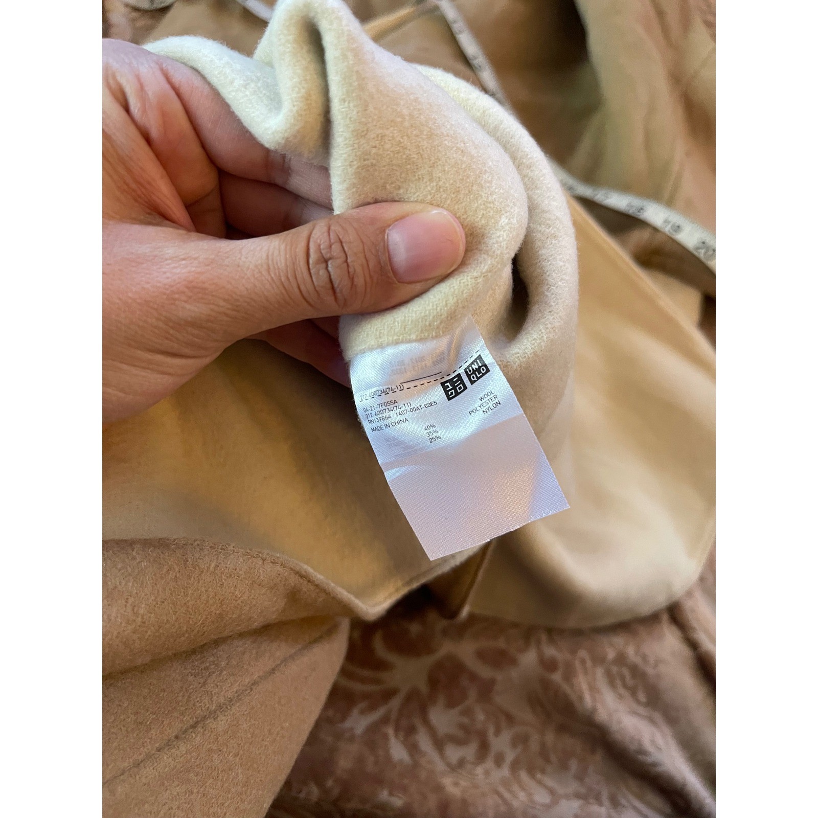 Uniqlo Women Beige Wool blend Belted Collarless Coat Size 6