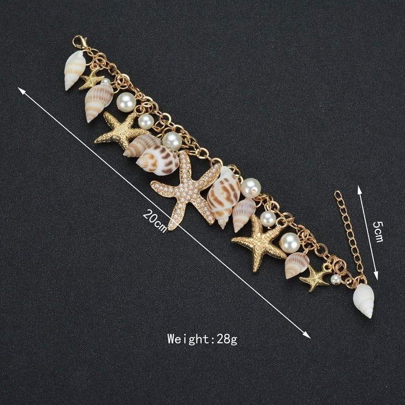 Caiyao Bohemia Sea Shell Starfish Conch Charm Bracelets Medium, StyleA
