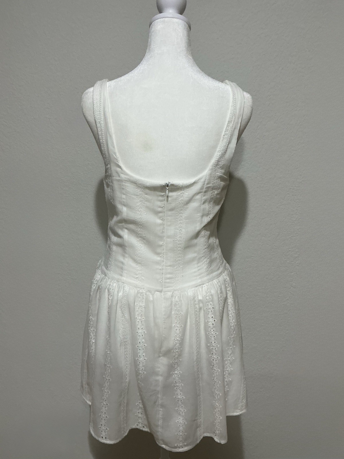 Altar’d State White Eyelet Drop Waist Mini Dress Size Medium NWT