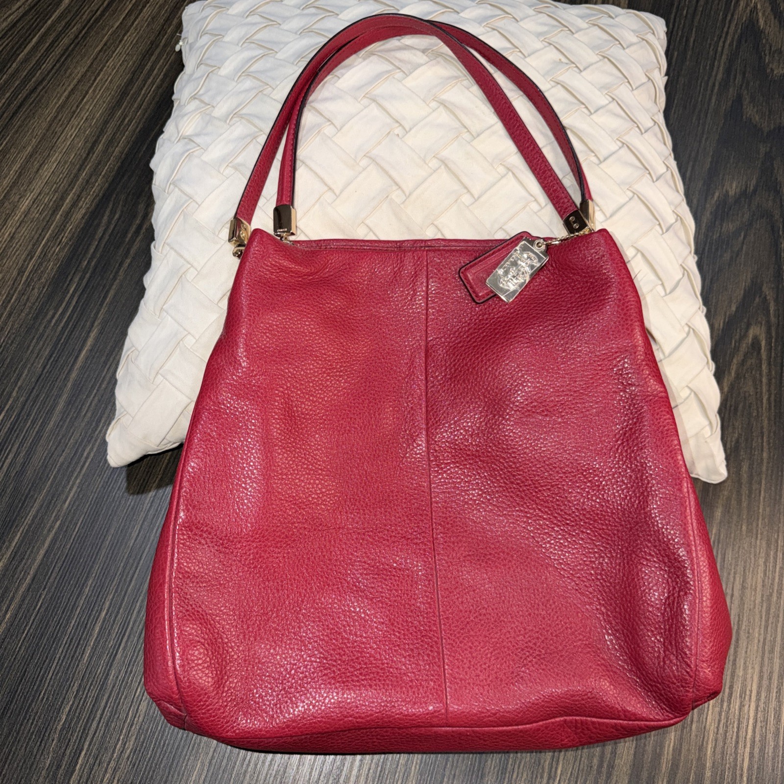 Coach Red Leather Phoebe Madison Shoulder Bag 3 Compartment With Gold Hardware