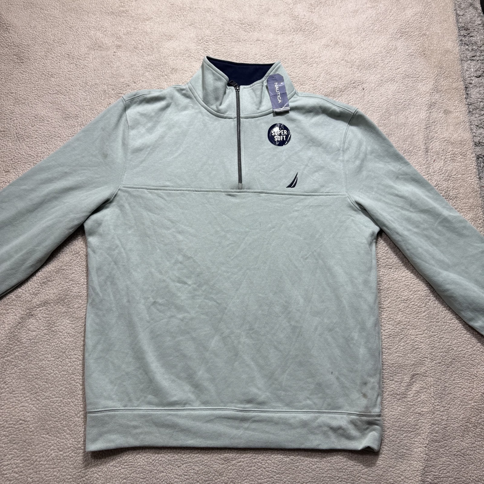 Nautica Pullover Sweater Mens Large Jade Frost Green Half Zip Super Soft Stains