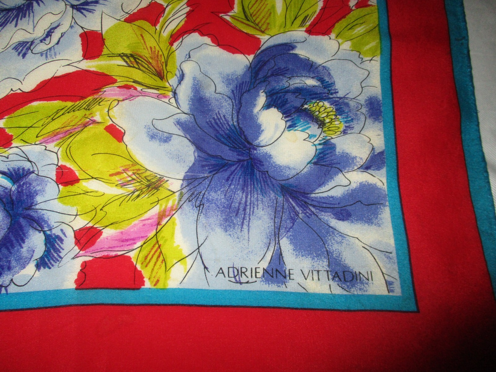 Adrienne Vittadini Red Blue Purple Floral 100% Silk Square Scarf 29″ Japan