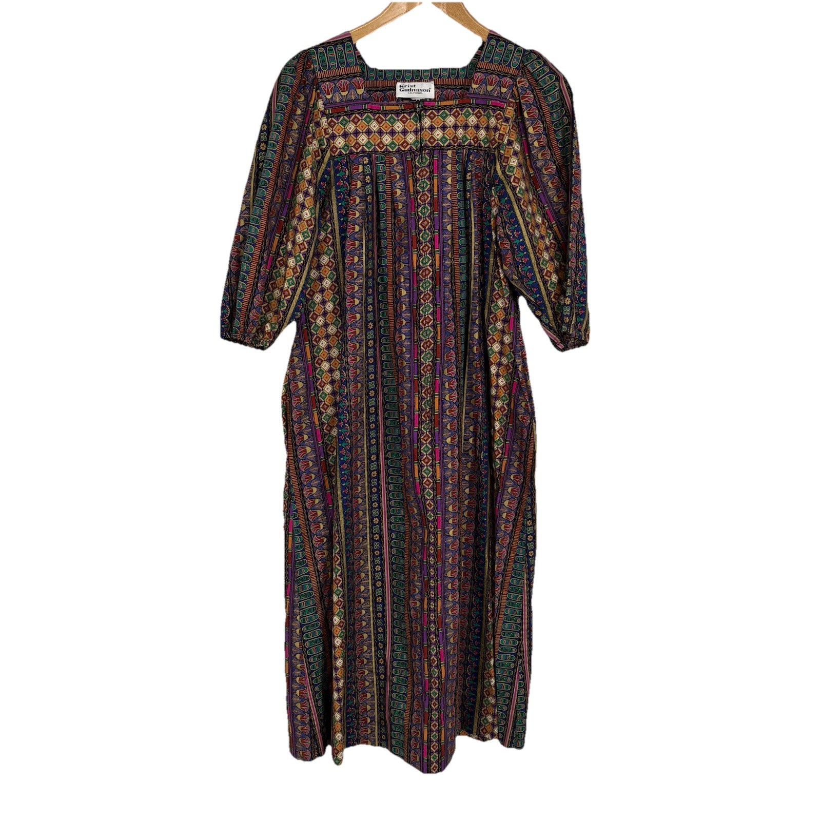 VTG Krist Gudnason California Women Kaftan House Dress S Ethnic Print Colorful