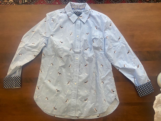 NEW Talbots XS blue Women’s shirt with beagle dog pattern