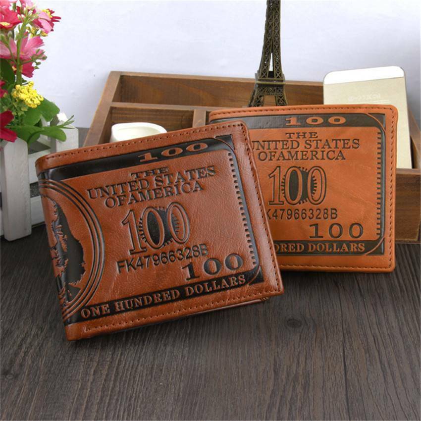 Men’s US 100 Dollar Bill Leather Wallet Bifold Card Photo Holder Slim Thin Purse