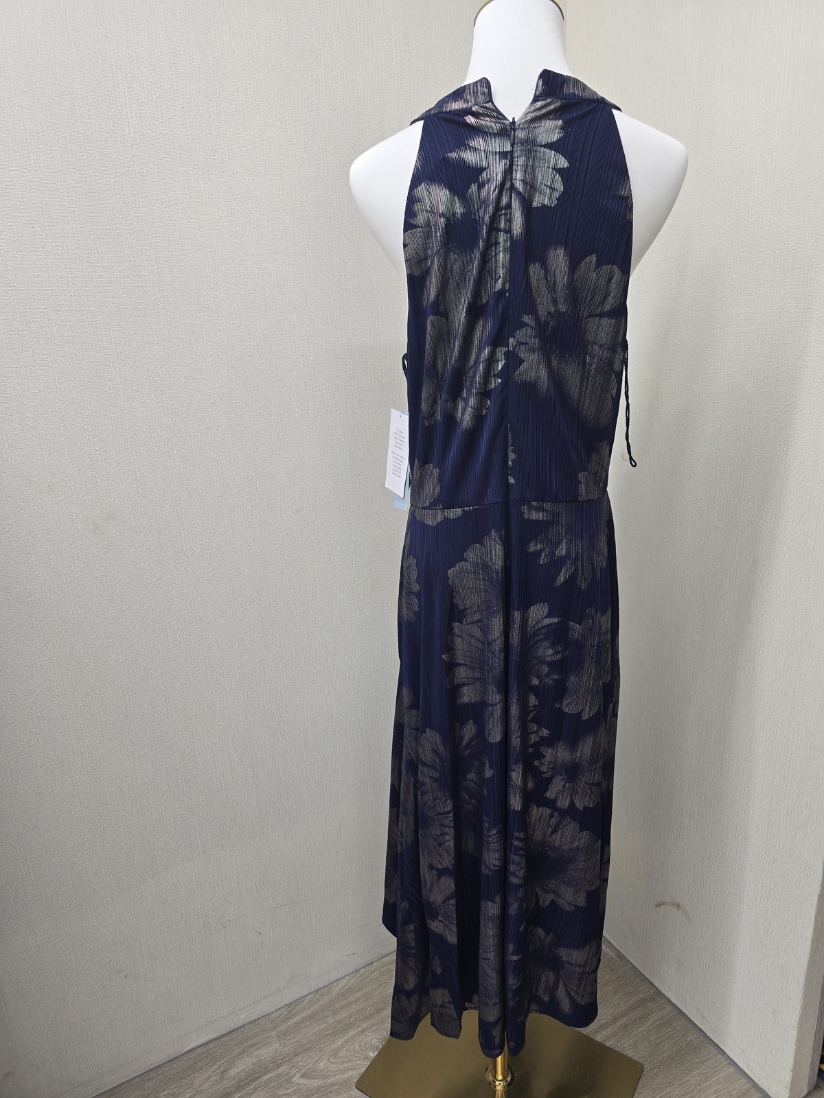 London Times Navy Floral Sleeveless Halter Dress Women’s US12