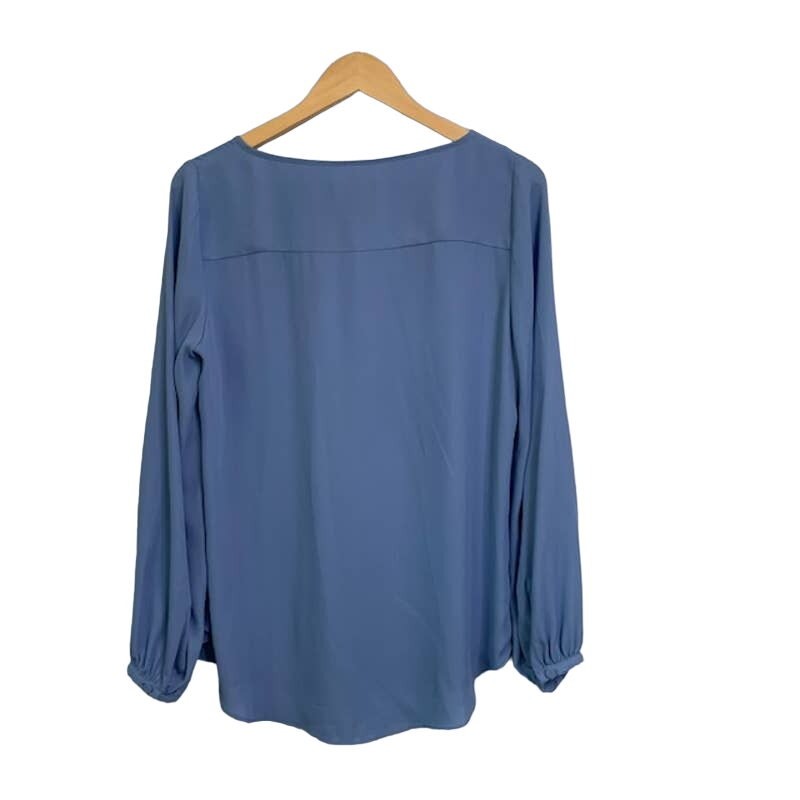 WHBM V Neck Pullover Blue Tunic Flowy Long Sleeve Top | 8