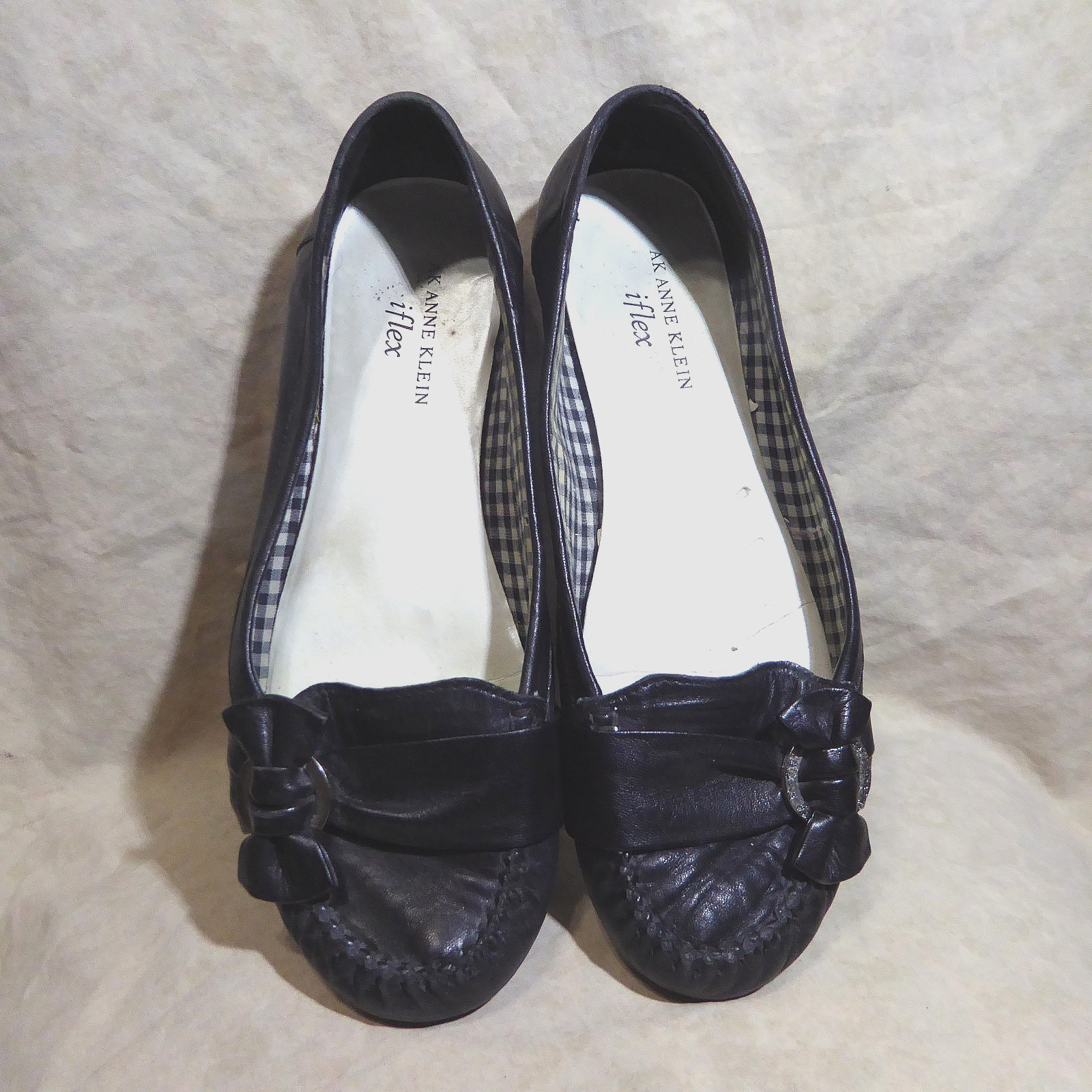 🩰 Anne Klein iFlex Kismet Slip-On Loafers sz 8.5 M Black Leather; Strap Detail