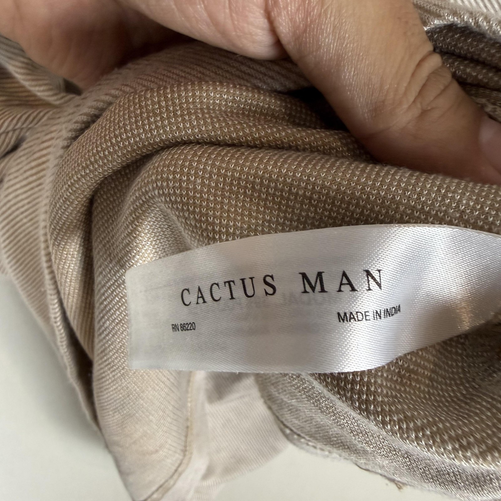 Cactus Man Shirt Mens Medium Beige Stripe Ringer Crewneck Pocket Jersey Tee