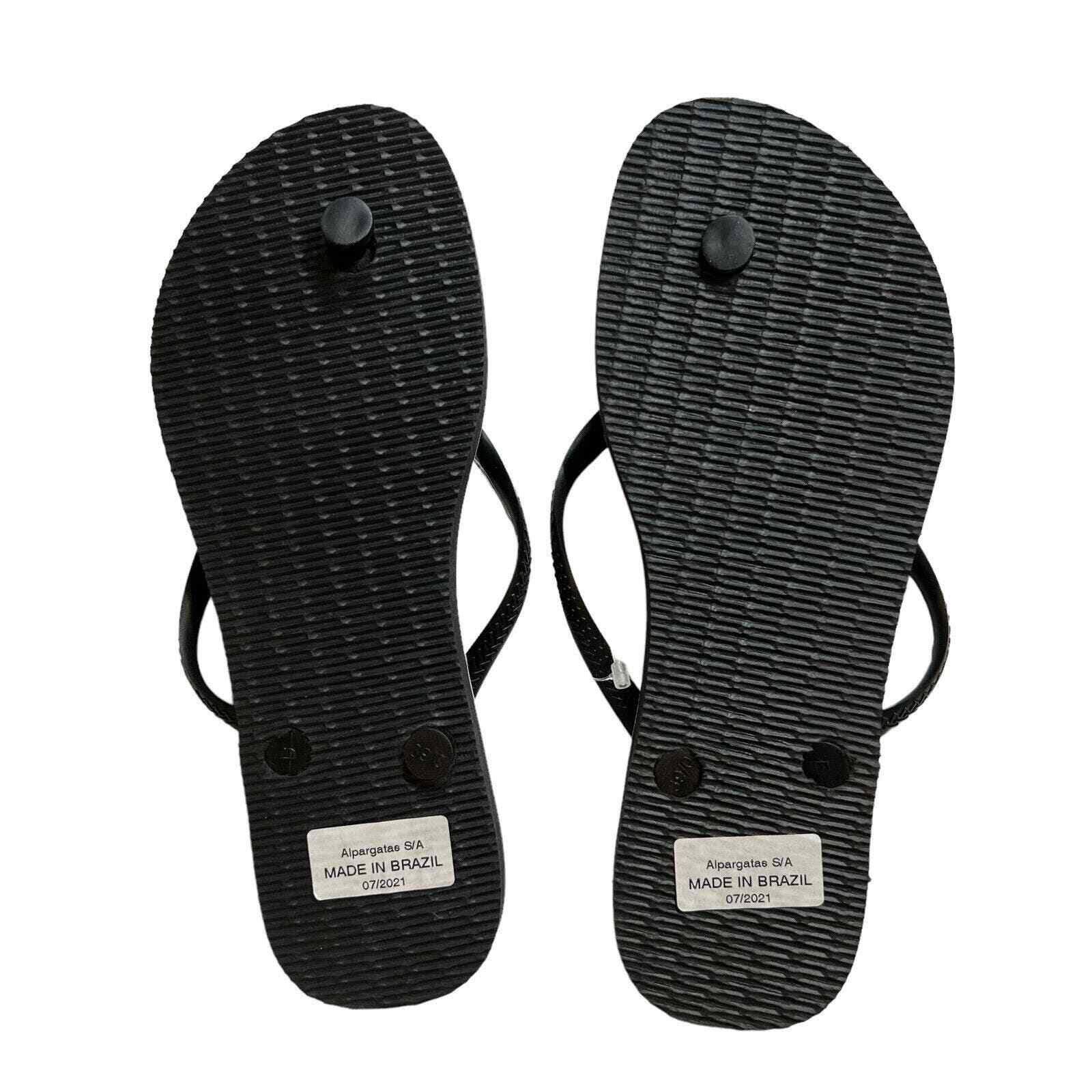 Havaianas Women’s Black Slim Pink and Yellow Floral Flip Flops Size 11/12 New