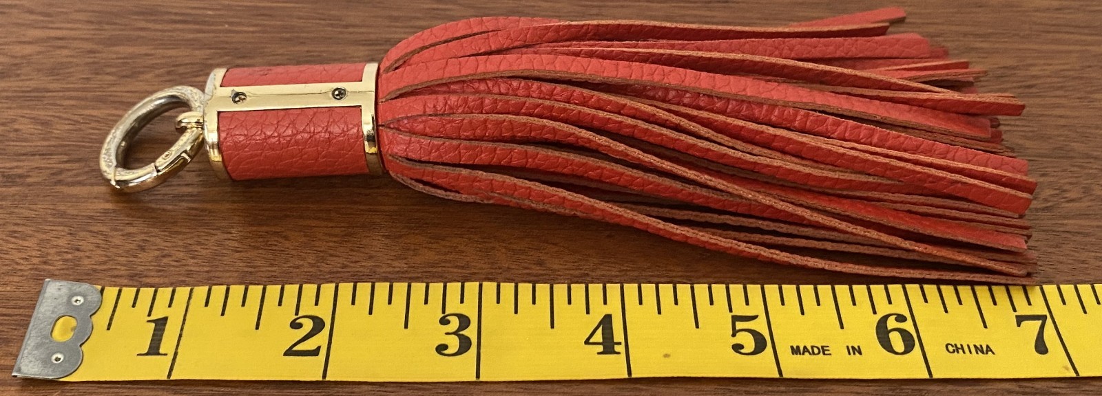 Michael Kors Orange Coral Leather Tassel Bag Charm Keychain Gold Hardware 6.75”