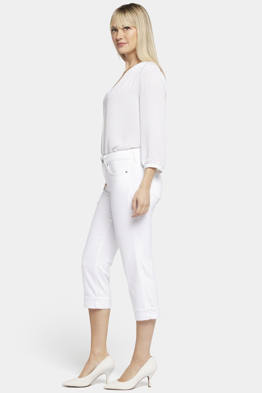 NYDJ Women’s Marilyn Straight Crop Jeans 14 Optic White Cuffed Slimming