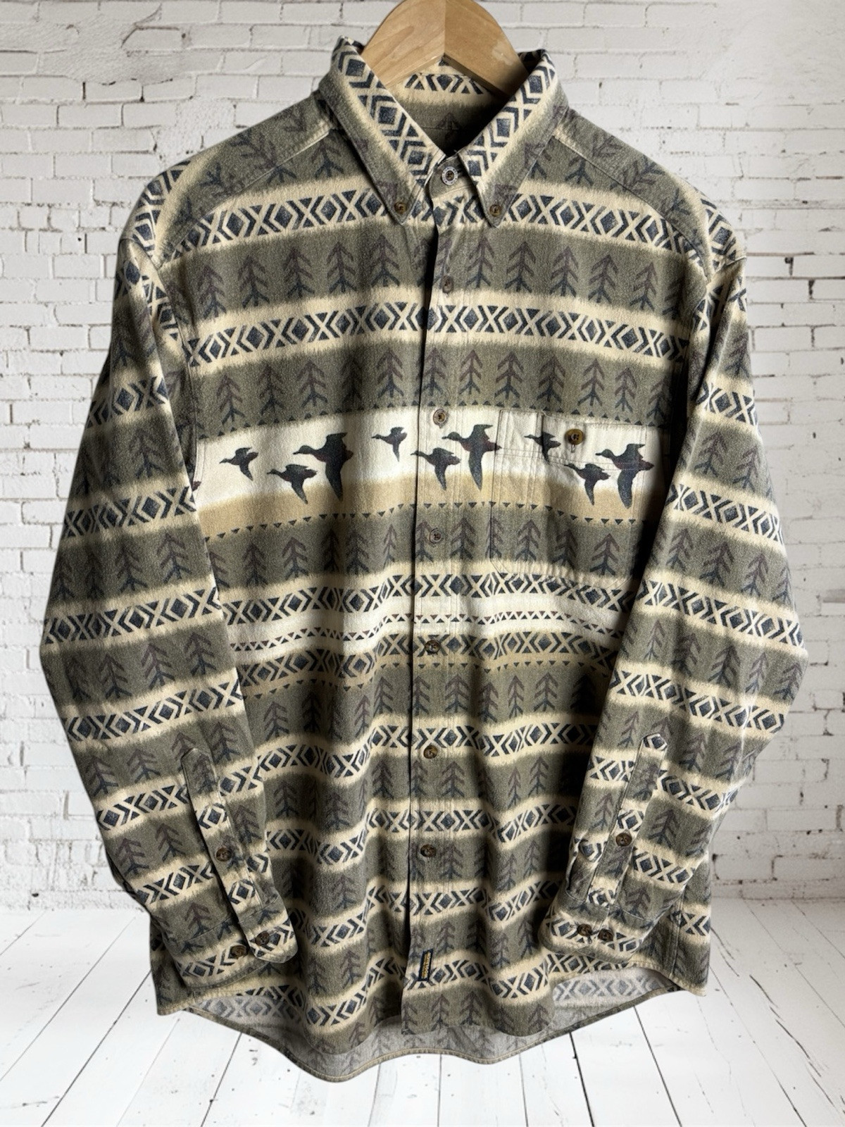 WOOLRICH 100% cotton Duck Green and cream vintage 90s flannel shirt size L