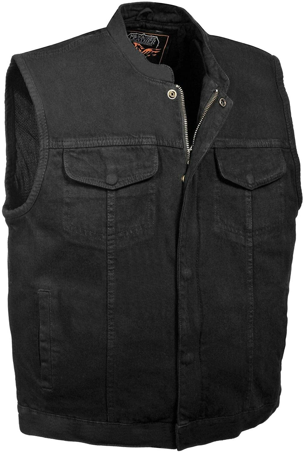 Milwaukee Leather Men’s Concealed Snap & Zipper -Denim Club Style Vest – MDM3000