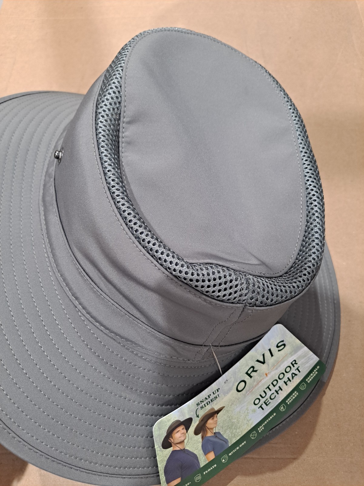 Orvis Outdoor Tech Hat UPF 50 Packable Snap-up Brim Mesh Ventilation GRAY, NWT