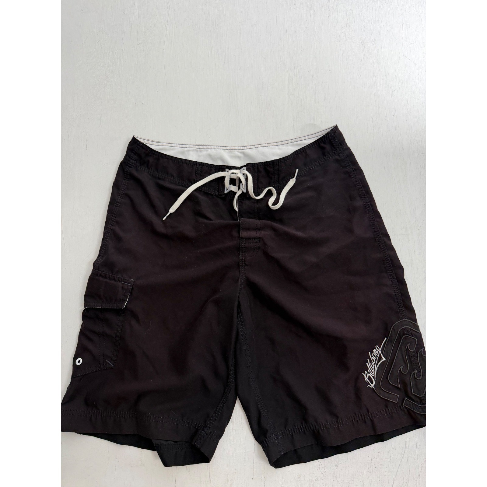 Billabong Mens Black Board Shorts Size 34 y2k Surf Swim Trunks Cargo Pocket