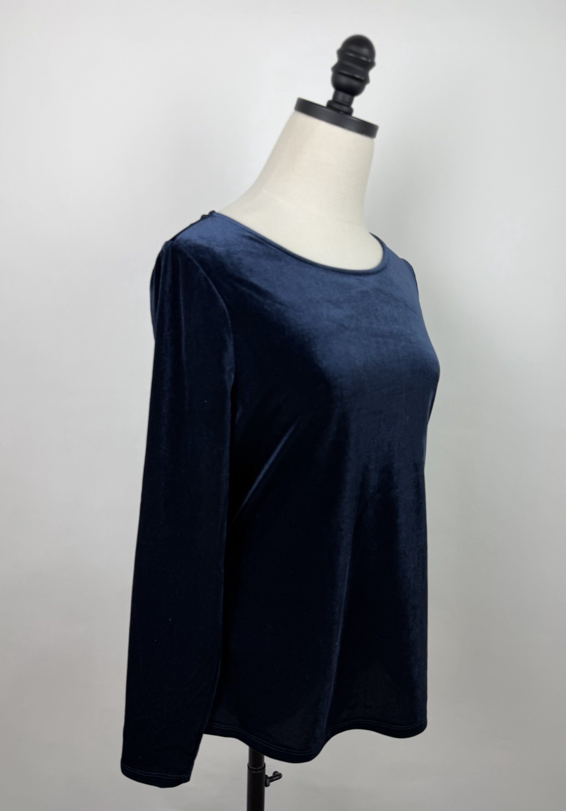 Boden Velvet Shirt Womens 10 Navy Blue Velour Top Minimal Preppy Stretchy Lined