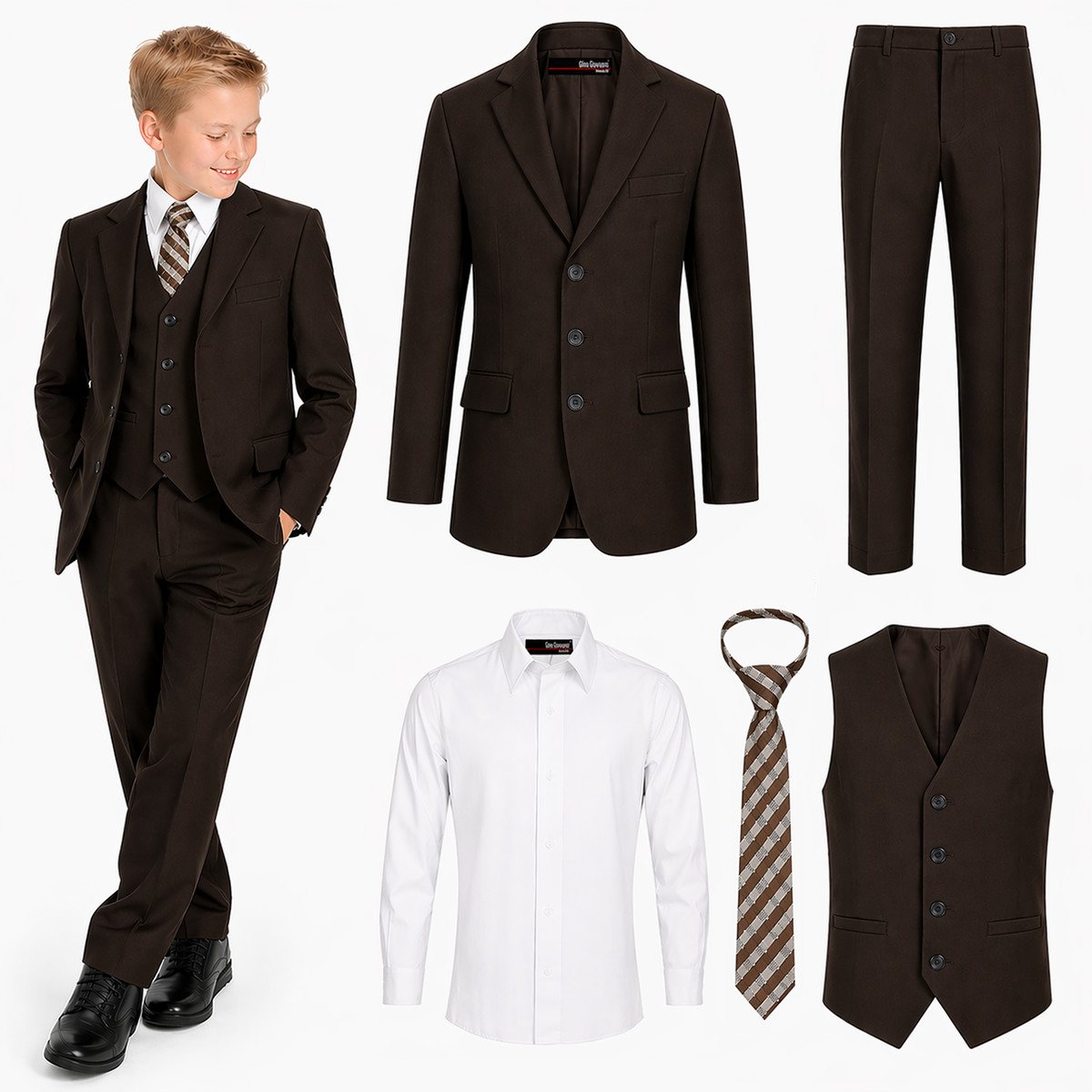 Boys 5 Piece Suit Set Wedding Ring Boy Formal Outfit Jacket Vest Pants Shirt Tie