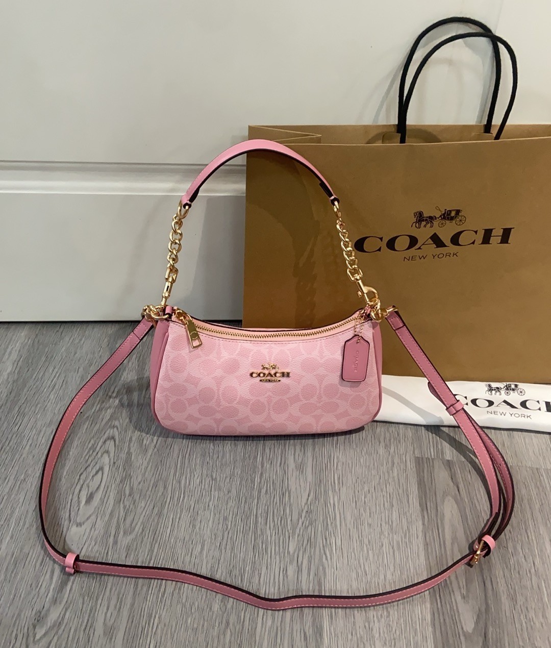 Coach Teri Shoulder Bag CV933 In Signature Pink Leather Crossbody Handbag