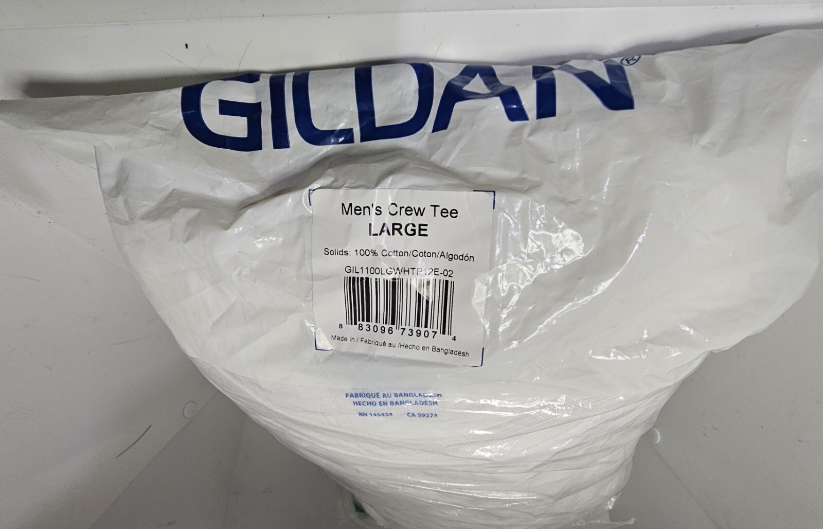 Men’s Undershirts,Size L Crew T-Shirts, Multipack, Style G1100 12 pack.