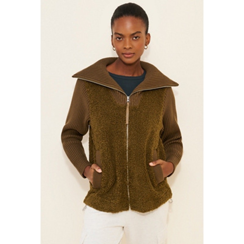 Varley Ardley Zip Through Mixed Media Green Jacket L