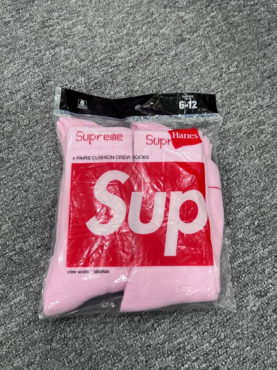 Supreme Hanes Pink Crew Socks 4 Pack Size 6-12 Unisex Streetwear