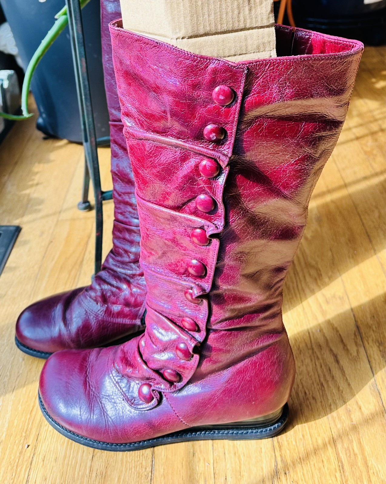 Miz Mooz NYC Bobbie Red Leather Knee High Boots wide calf Women Button Zip