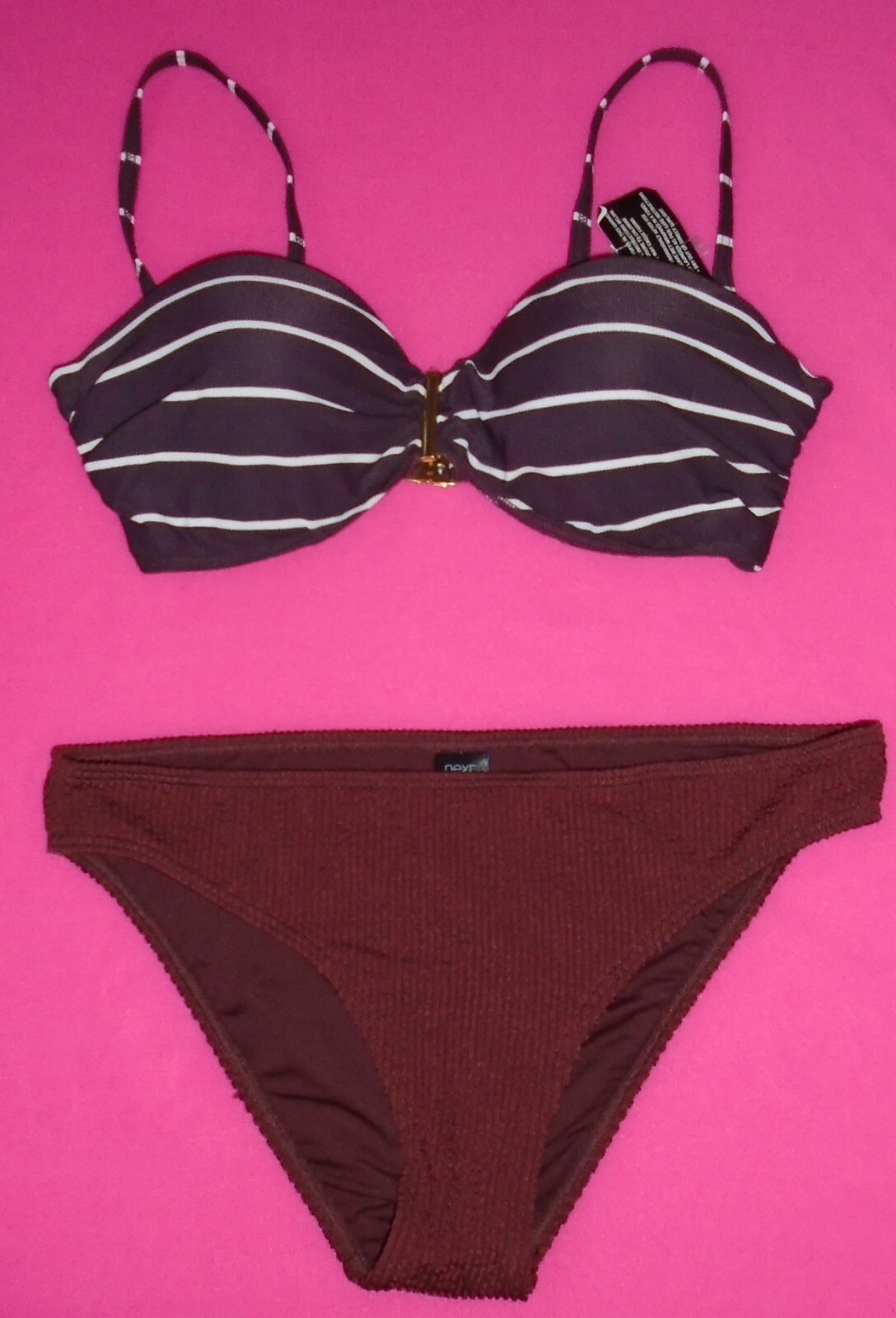 NEXT Isabella Texture Bikini bandeau 32DD/E & brown briefs size 10 New Tags BNWT