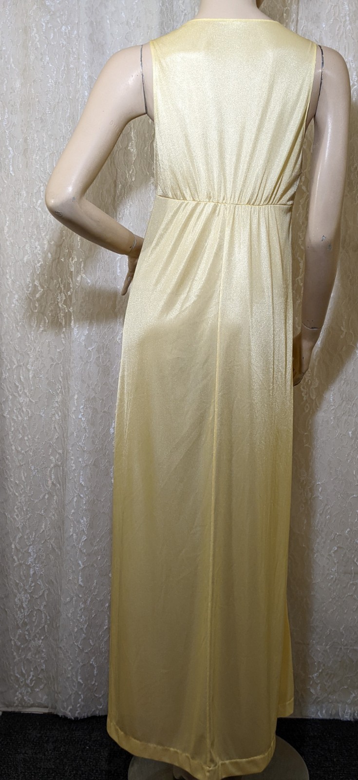 Vintage GINA Sparkling Yellow Stretch Back Waist Lingerie Slip Dress Nightgown M