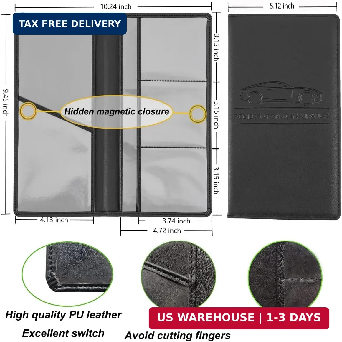 Premium Car Registration and Insurance Holder,Black Registration Insurance Card